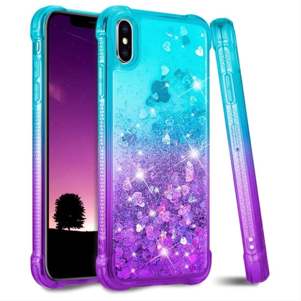 Blue & Purple iPhone XS Max Glitter Hearts Case 💙